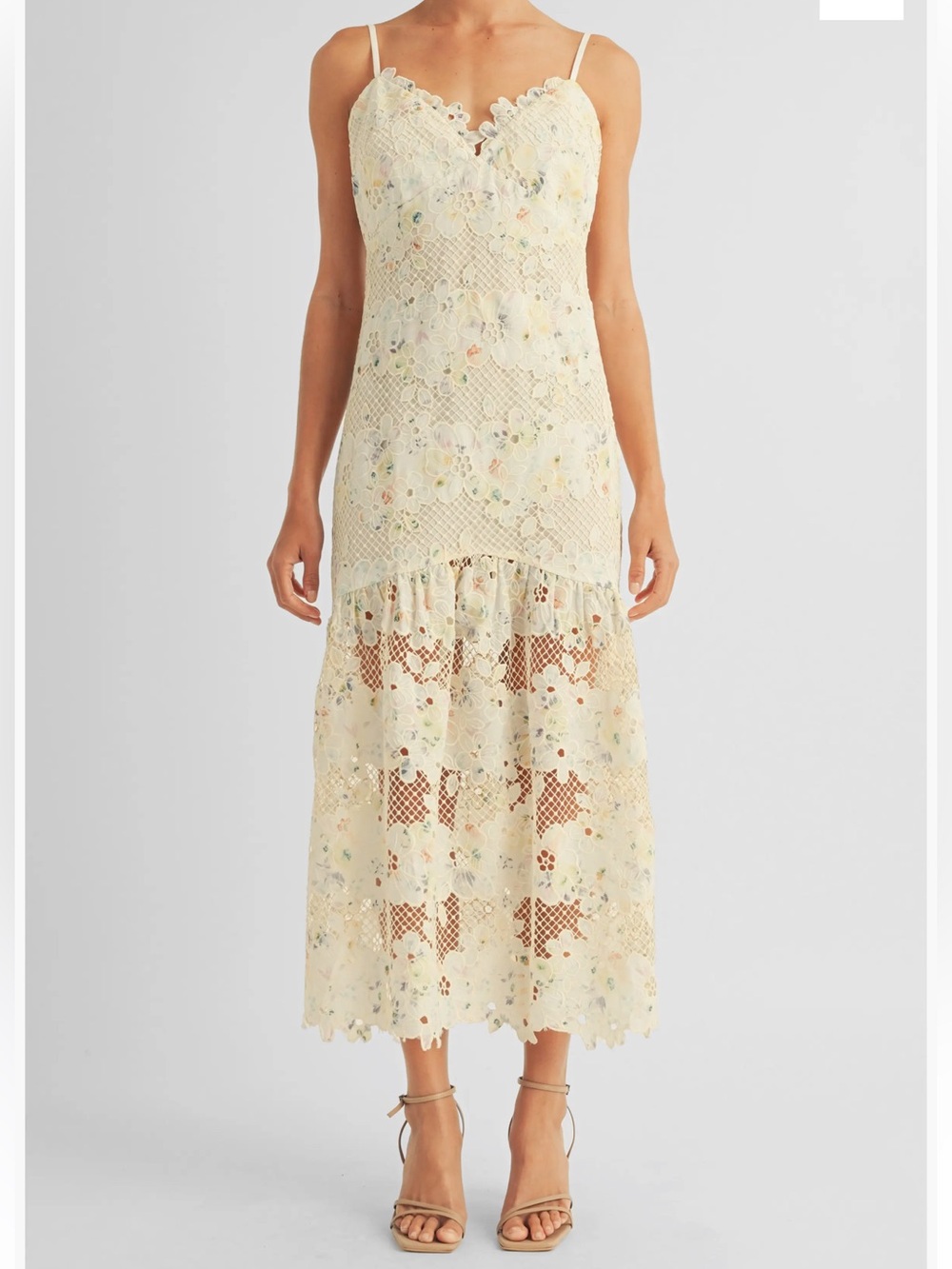 Arose Studio Sabrina Floral Lace Midi Dress